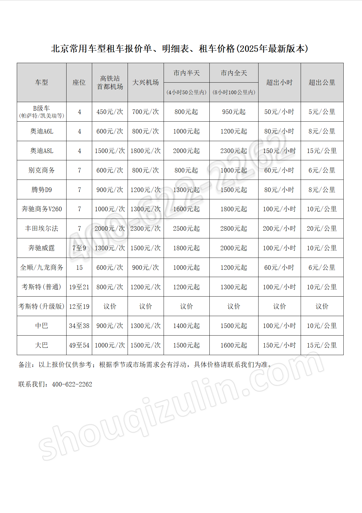 2025年最新租車收費(fèi)標(biāo)準(zhǔn)、租車價(jià)格，包車費(fèi)用